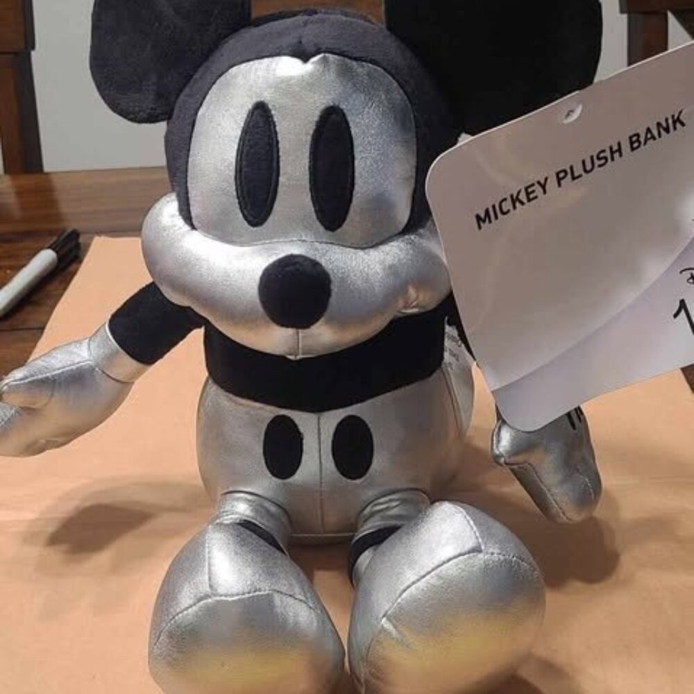 New Disney 100 Years Mickey Mouse Plush Bank Rare Collectors Silver NWT